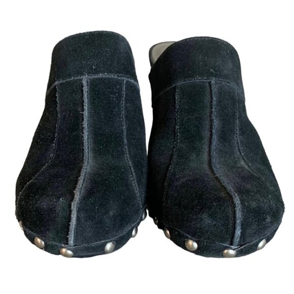ME TOO Black Suede Leather Studded Platform Heeled Women's Clogs Mules Size 8M - Picture 5 of 9